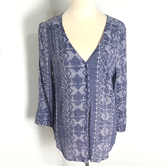 Fred David Blue & White Patterned Top, Size XL - Picture 1 of 12